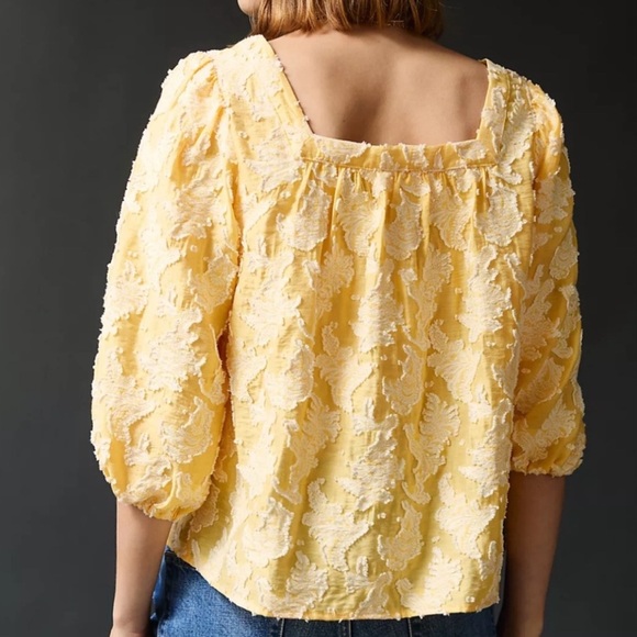 NWT ANTHROPOLOGIE Yvonne Textured Yellow Boho Buttondown Puff Sleeve Blouse Top - Picture 2 of 10